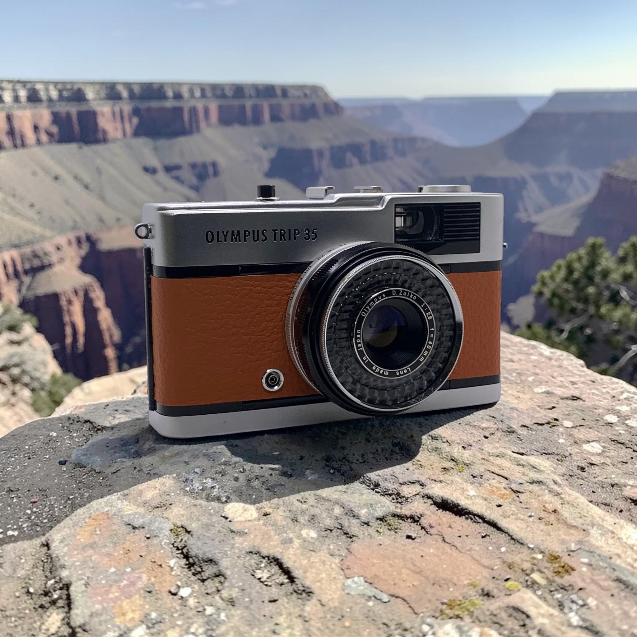 1979 Olympus Trip 35 Film Camera in Burnt Orange Leather