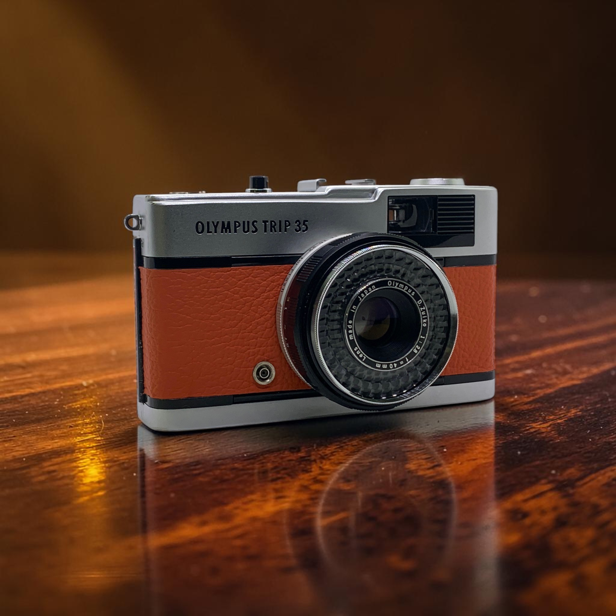 Olympus Trip 35 in Bright Orange Leather