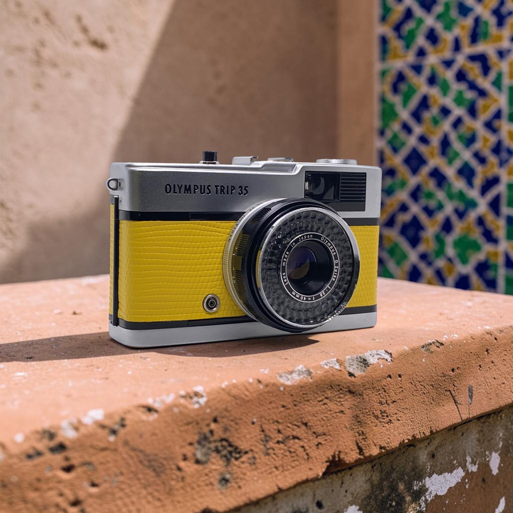 Olympus Trip 35 in Reptile Yellow Leather